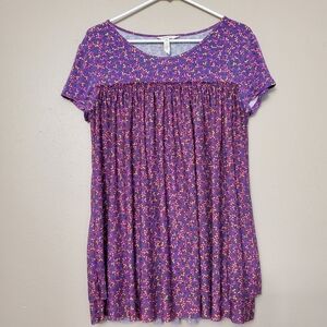 Matilda Jane Walking‎ On A Cloud Purple Floral Top Size Medium Short Sleeve